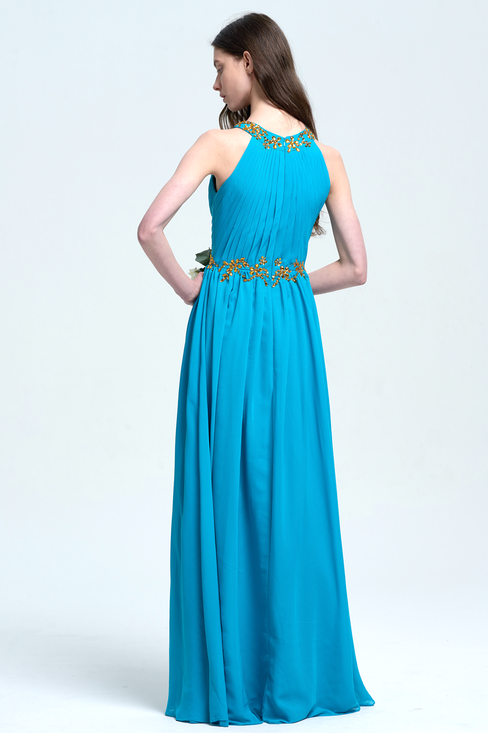 Ruched High-Neck Chiffon A-Line Bridesmaid Dress