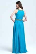 High Neckline with Gold-Beaded Embellished Chiffon Prom Dress