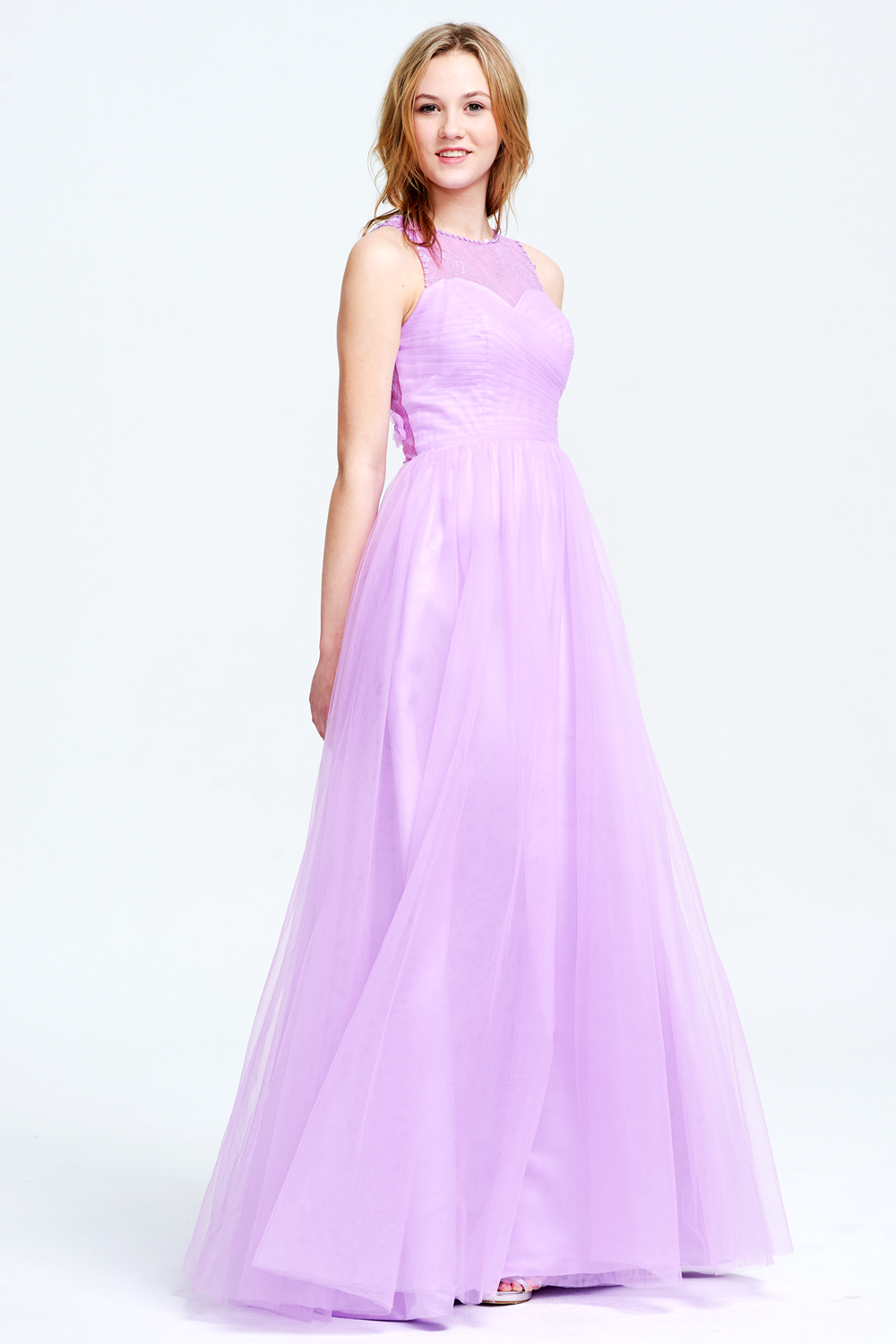 Tulle A-Line Prom Dress with Floral Appliques and Back Cutouts