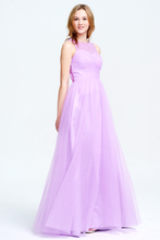 Lilac Illusion Neckline Ruched Halter Straps Tulle Prom/Evening Gown