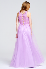 Lilac Illusion Neckline Ruched Halter Straps Tulle Prom/Evening Gown