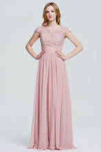 Pearl Pink Lace-Embellished Sleeveless Chiffon Bridesmaid Gown