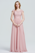 Pearl Pink Lace-Embellished Sleeveless Chiffon Bridesmaid Gown