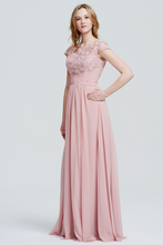 Pearl Pink Lace-Embellished Sleeveless Chiffon Bridesmaid Gown