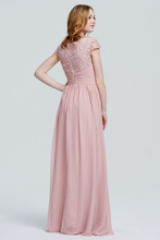 Pearl Pink Lace-Embellished Sleeveless Chiffon Bridesmaid Gown