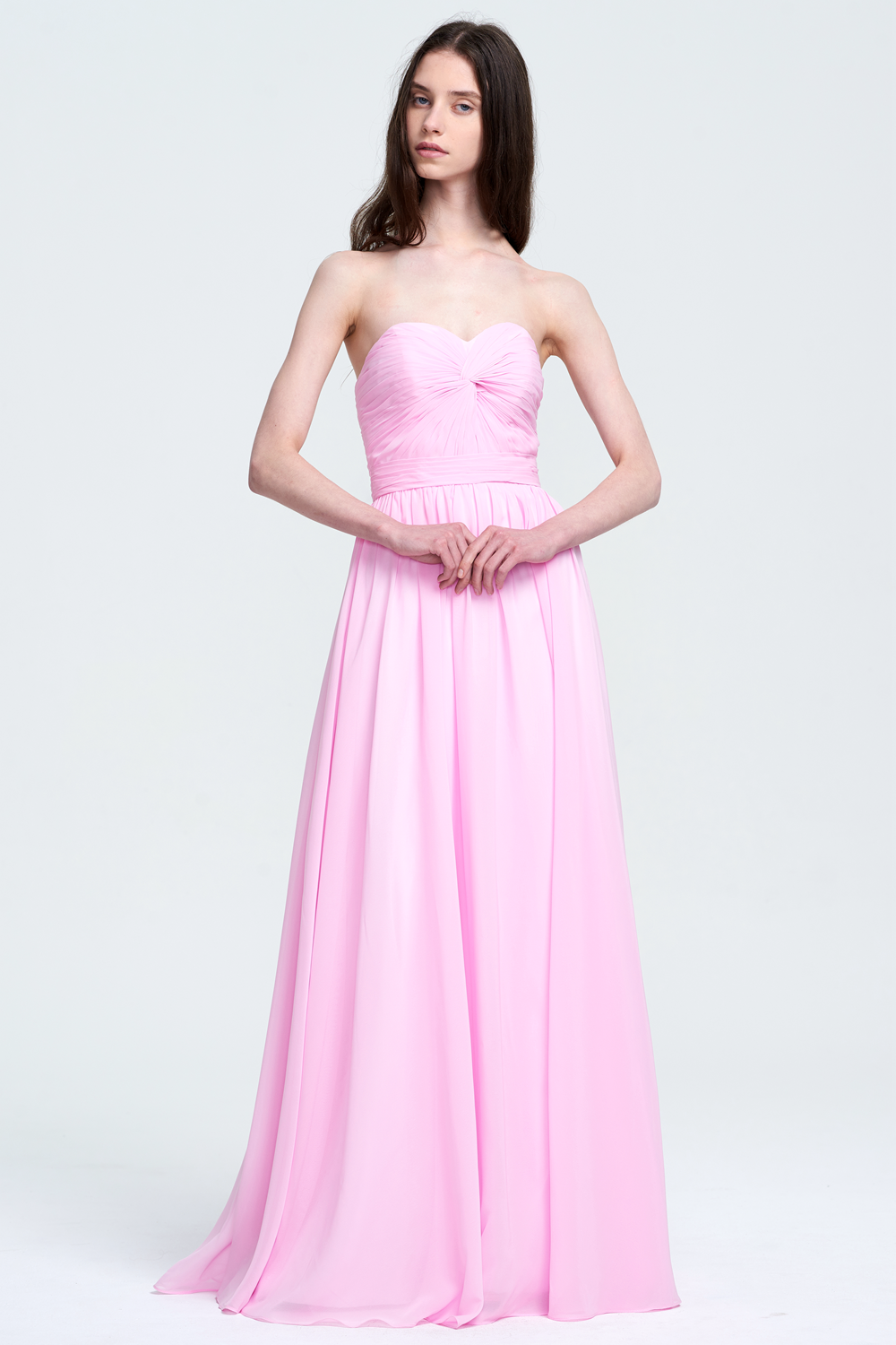 Strapless Lace-Up Chiffon A-Line Evening Gown