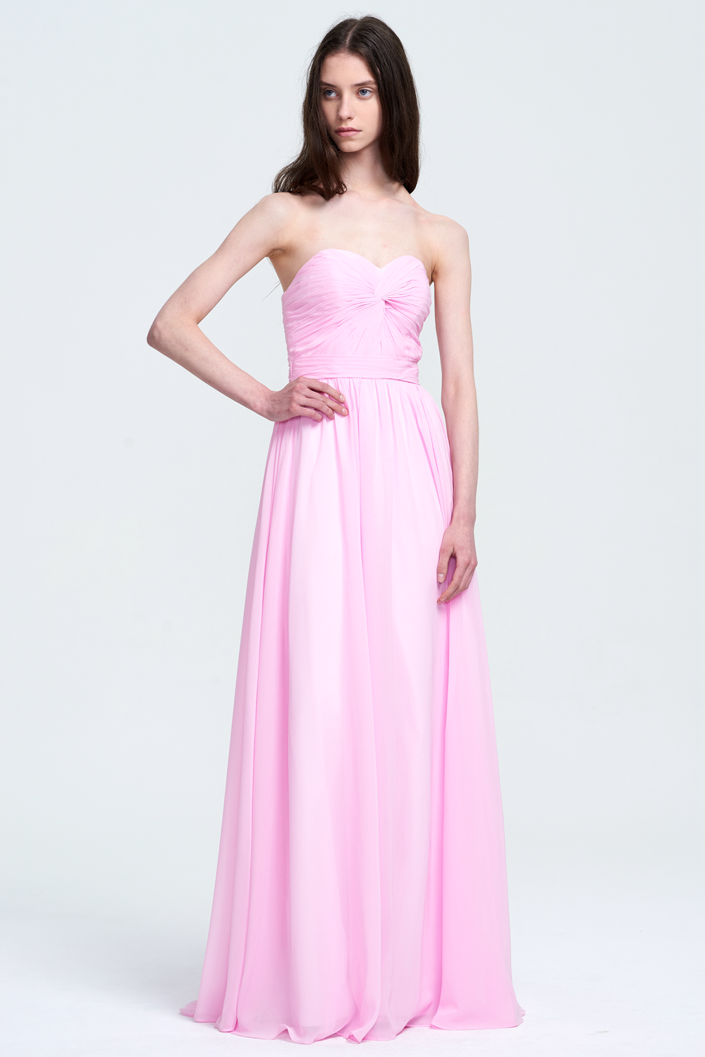 Strapless Lace-Up Chiffon A-Line Evening Gown