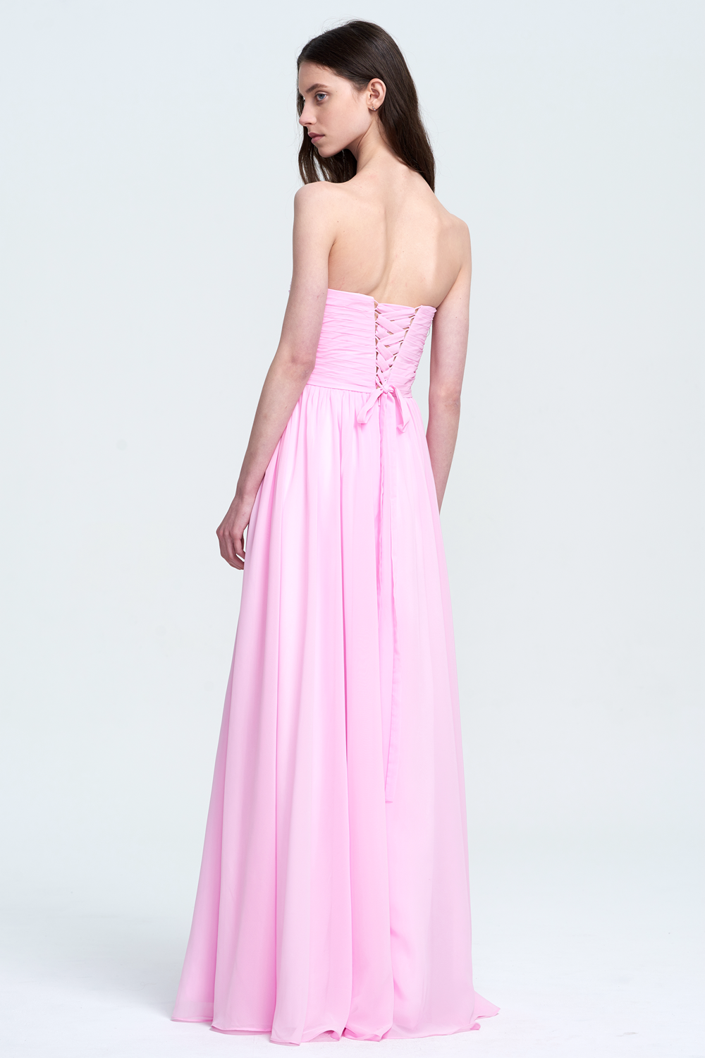 Strapless Lace-Up Chiffon A-Line Evening Gown