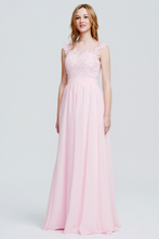 A-Line Scoop Neck Floor-Length Chiffon Lace Top Bridesmaid Dress