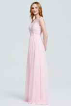 A-Line Scoop Neck Floor-Length Chiffon Lace Top Bridesmaid Dress