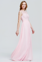 A-Line Scoop Neck Floor-Length Chiffon Lace Top Bridesmaid Dress