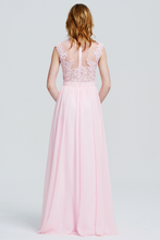 A-Line Scoop Neck Floor-Length Chiffon Lace Top Bridesmaid Dress