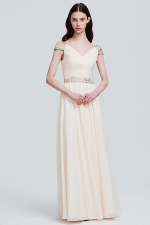 Ivory Ruched Cap-Sleeve Chiffon A-Line Bridesmaid Dress