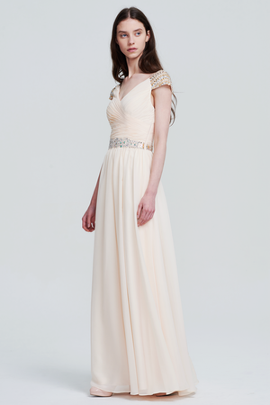 Ivory Ruched Cap-Sleeve Chiffon A-Line Bridesmaid Dress