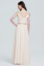 Graceful V-Neck Pleated Cap-Sleeve Ivory Chiffon Bridesmaid Dress