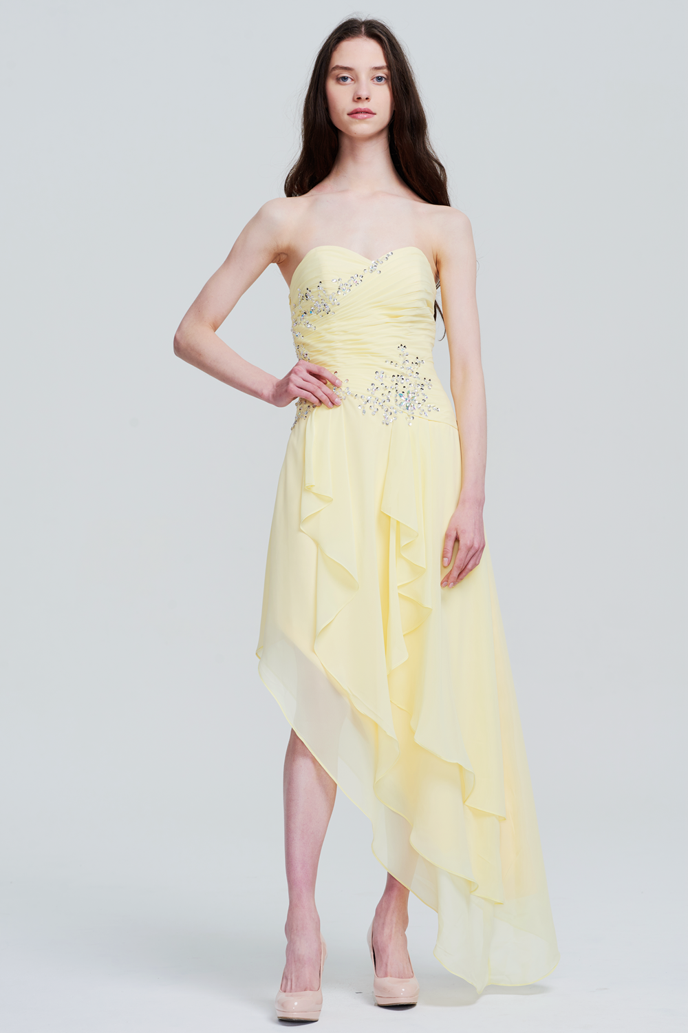 Strapless Chiffon A-Line Cocktail Dress with Asymmetric Ruffles
