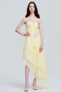 Lemon Sorbet Strapless Chiffon A-Line Cocktail Dress with Asymmetric Ruffles