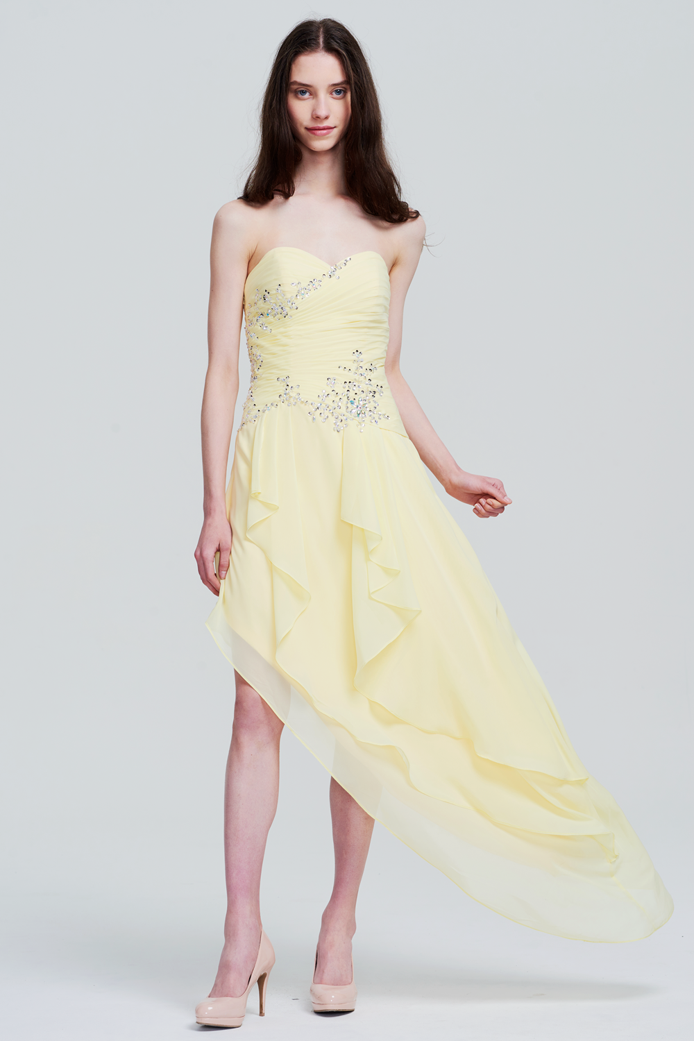 Strapless Chiffon A-Line Cocktail Dress with Asymmetric Ruffles