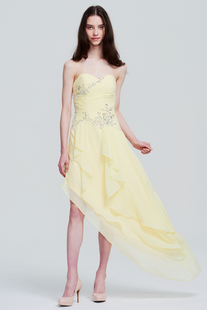 Lemon Sorbet Strapless Chiffon A-Line Cocktail Dress with Asymmetric Ruffles