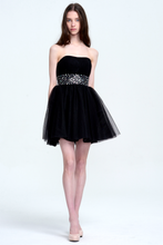 Black Strapless Tulle Cocktail Dress with Embellished Beaded
