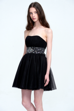 Black Strapless Tulle Cocktail Dress with Embellished Beaded