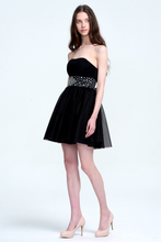 Black Strapless Tulle Cocktail Dress with Embellished Beaded