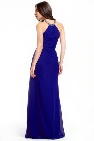 Royal Blue Ruched Halter Chiffon Sheath Bridesmaid Dress