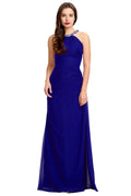 Royal Blue Ruched Halter Chiffon Sheath Bridesmaid Dress