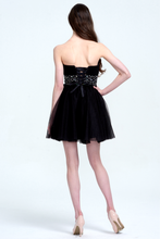 Black Strapless Tulle Cocktail Dress with Embellished Beaded