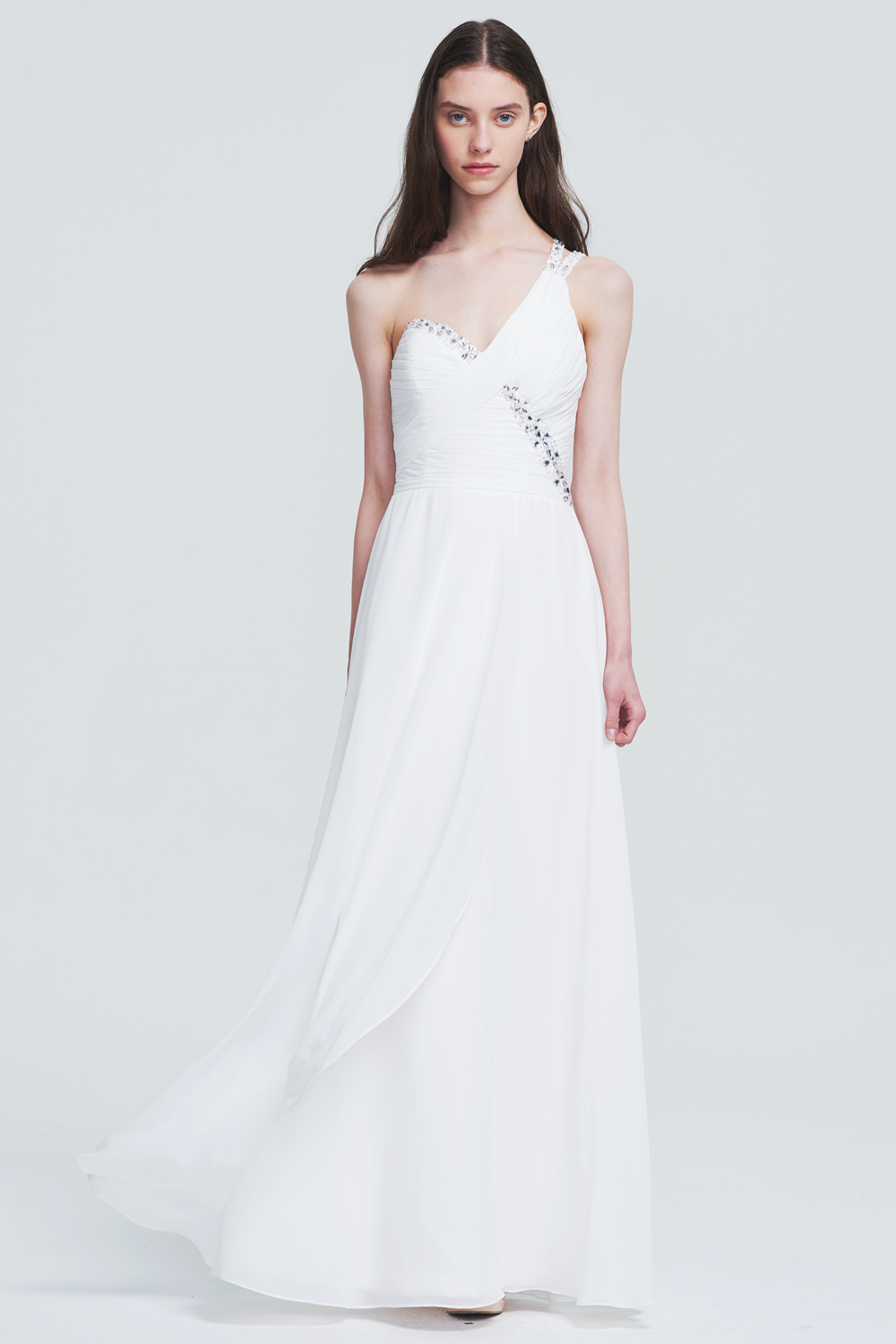 One-Shoulder Chiffon A-Line Wedding Dress with Strappy Back