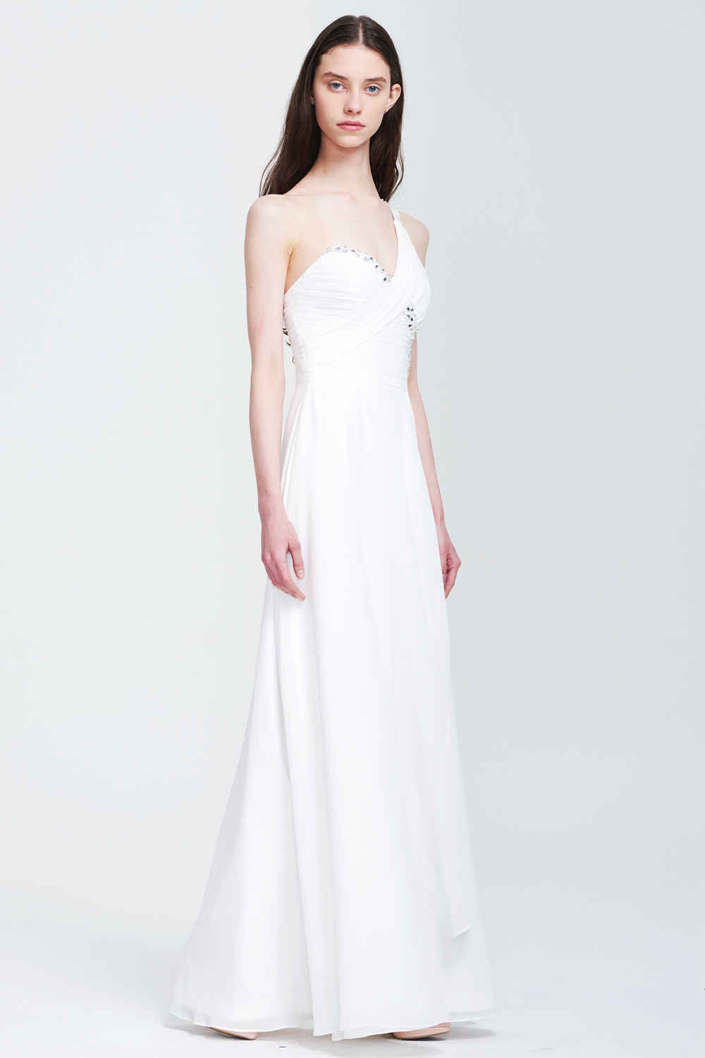 One-Shoulder Chiffon A-Line Wedding Dress with Strappy Back