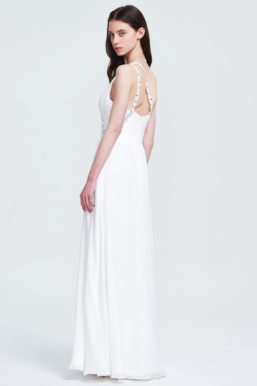 One-Shoulder Chiffon A-Line Wedding Dress with Strappy Back