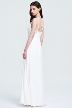 Long One Shoulder White Chiffon Prom Dress with Open Back Detail
