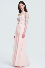 Spaghetti Straps V-neckline Chiffon Pearl Pink Prom Dresses