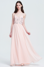 Spaghetti Straps V-neckline Chiffon Pearl Pink Prom Dresses