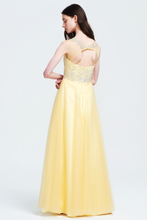 Daffodil High Neck Open back Tulle Prom Dress with Bead