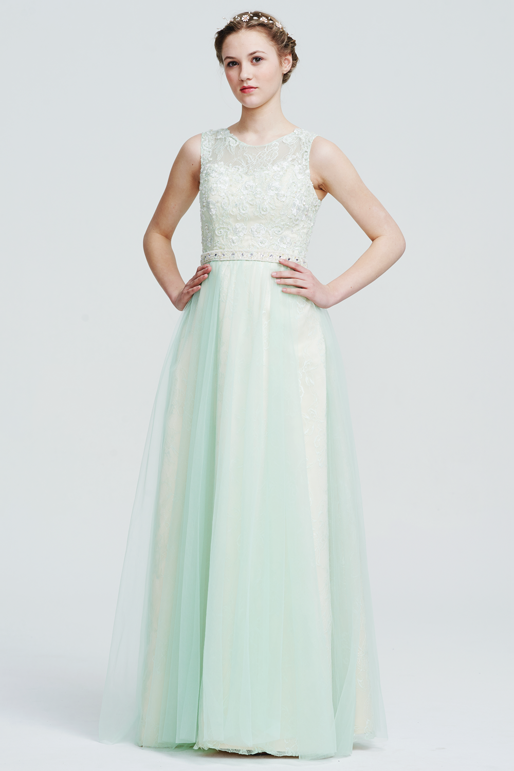 Tulle A-Line Bridesmaid Dress with Lace Bodice