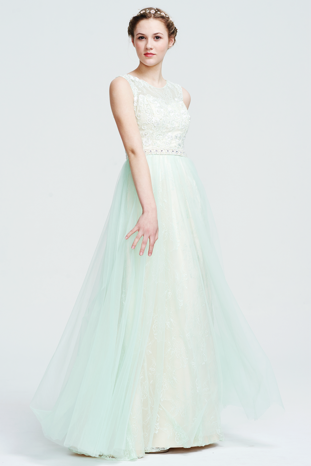 Tulle A-Line Bridesmaid Dress with Lace Bodice