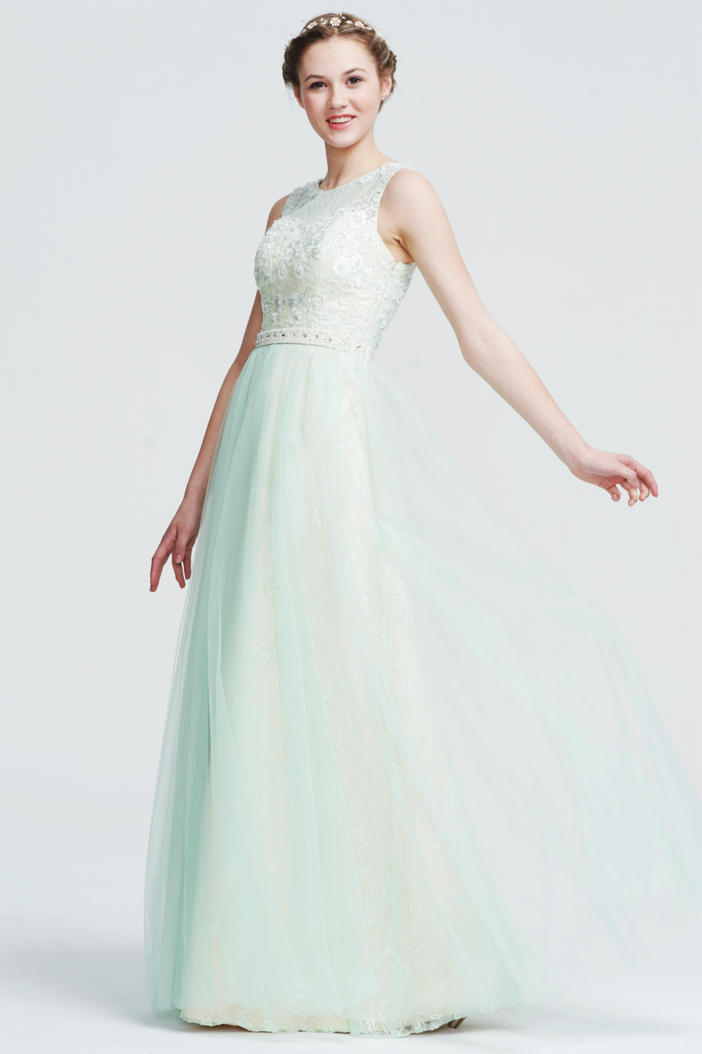 Tulle A-Line Bridesmaid Dress with Lace Bodice