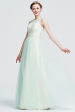 A-Line Scoop Neckline Beaded Tulle Halter Straps Bridesmaid Dress