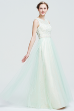 A-Line Scoop Neckline Beaded Tulle Halter Straps Bridesmaid Dress