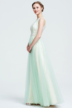 A-Line Scoop Neckline Beaded Tulle Halter Straps Bridesmaid Dress