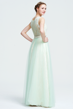 A-Line Scoop Neckline Beaded Tulle Halter Straps Bridesmaid Dress