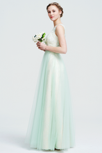 A-Line Scoop Neckline Beaded Tulle Halter Straps Bridesmaid Dress