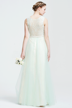 A-Line Scoop Neckline Beaded Tulle Halter Straps Bridesmaid Dress