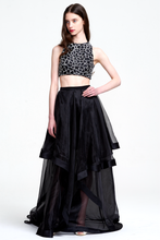 Black Two Piece A Line Long Asymmetric Empire Waist Evening Gown