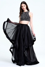 Black Two Piece A Line Long Asymmetric Empire Waist Evening Gown