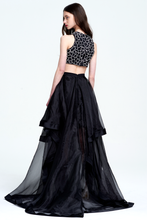 Black Two Piece A Line Long Asymmetric Empire Waist Evening Gown