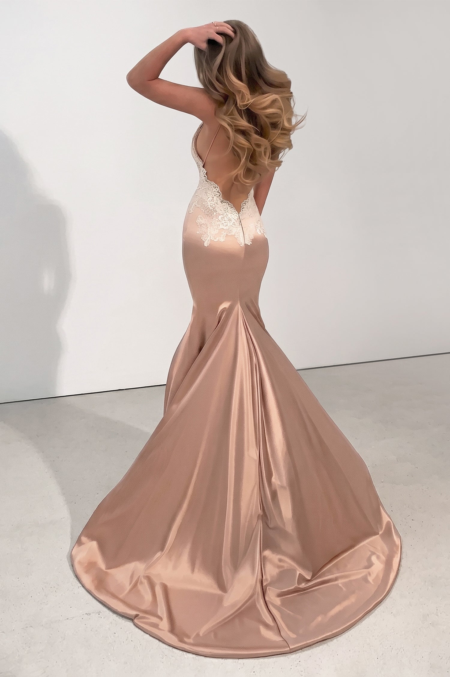Sexy Mermaid Backless Spaghettis Straps Appliques Evening Gowns