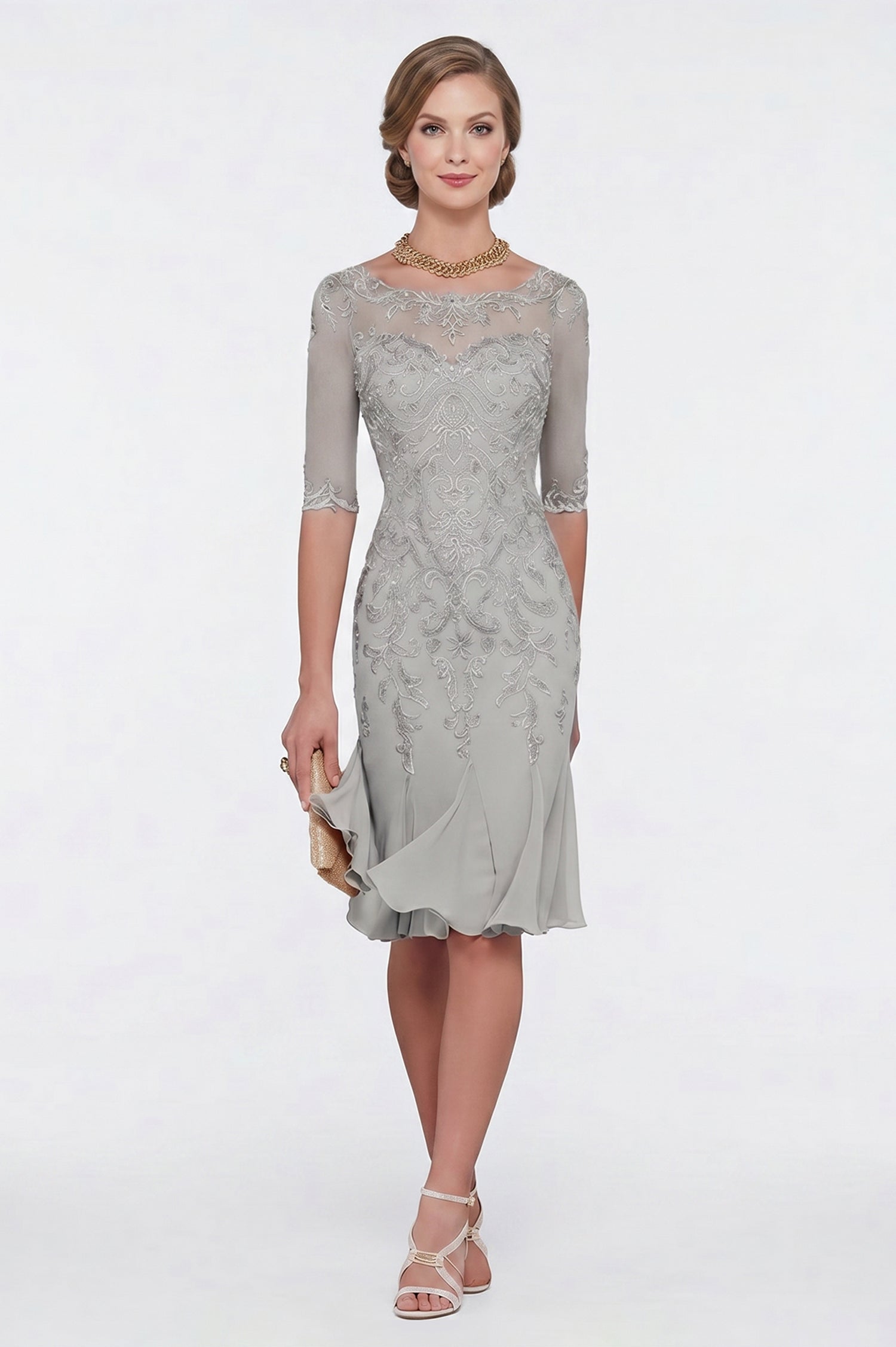 Half Sleeves Chiffon Lace Mother of the Bride Dresses Secondary image